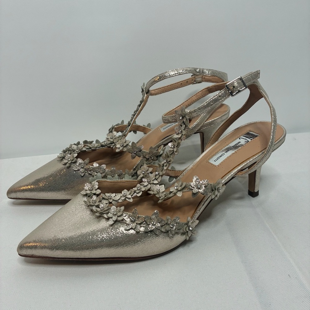 INC International Concepts Gold Metallic Floral Heels Women’s Size 8